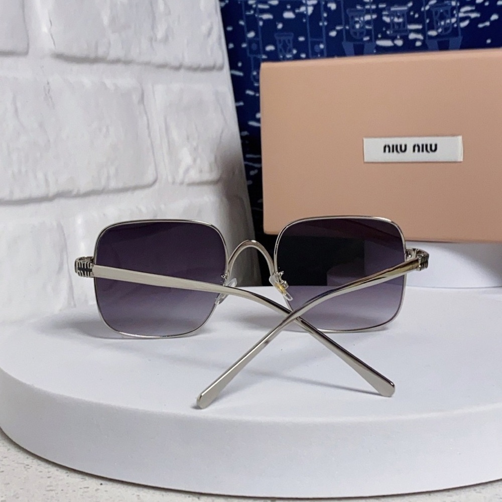 Miu Miu Silver Frame Sunglasses Purple Lens Oversized - Picture 6 of 10